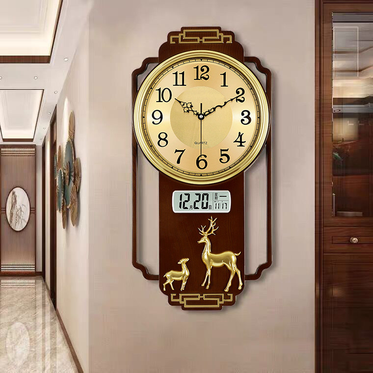 New Chinese hanging clock Living room Home with calendar brief Fashion Hanging Wall New Atmospheric Clock Table Free of Punch Hanging Watch-Taobao