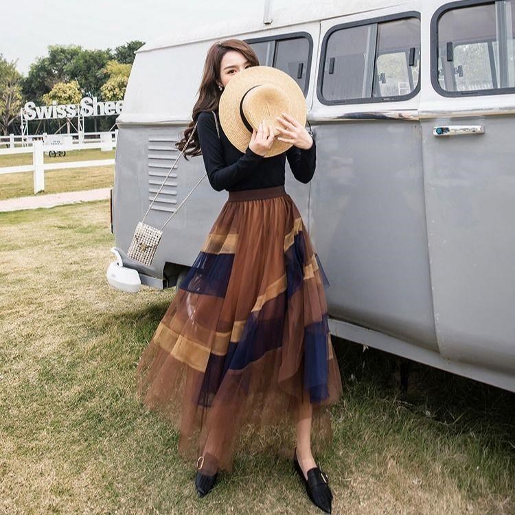 Tide, demi-season long fitted spring pleated skirt, 2021 collection, mid length, A-line Tide, demi-season long fitted spring pleated skirt, 2021 collection, mid length, A-line