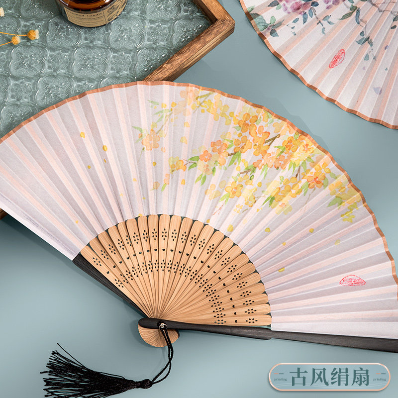 Fan folding fan ancient style female Han clothing summer dance Chinese style dance folding fan canon children carry small bamboo fan