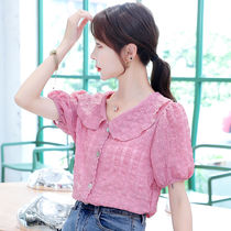 Doll collar chiffon shirt short-sleeved womens summer clothes 2020 new summer fashion temperament top foreign style wild
