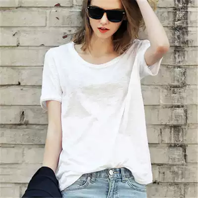 2020 spring and summer simple short sleeve women's T-shirt white bamboo cotton T-shirt base shirt loose big round neck half sleeve cotton