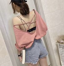 Sexy halter T-shirt womens 2020 summer new Korean fashion foreign style short section drawstring ins small shirt sunscreen top