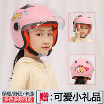 Childrens helmet girl male autumn and winter warmth Four Seasons universal cute cartoon light electric battery car helmet
