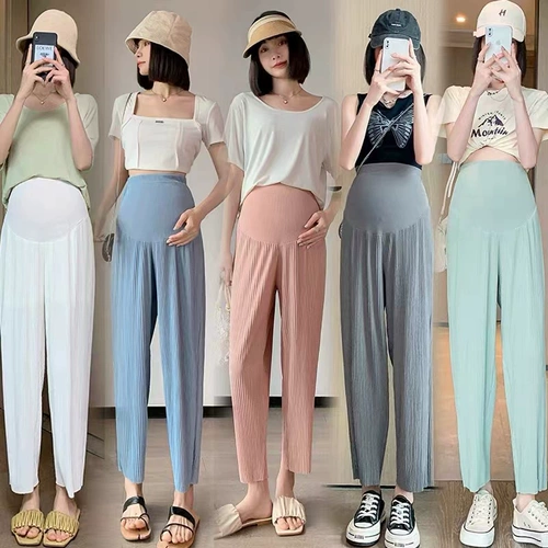 Шелковые штаны для беременных, тонкие леггинсы, летняя одежда для отдыха, оверсайз, по фигуре