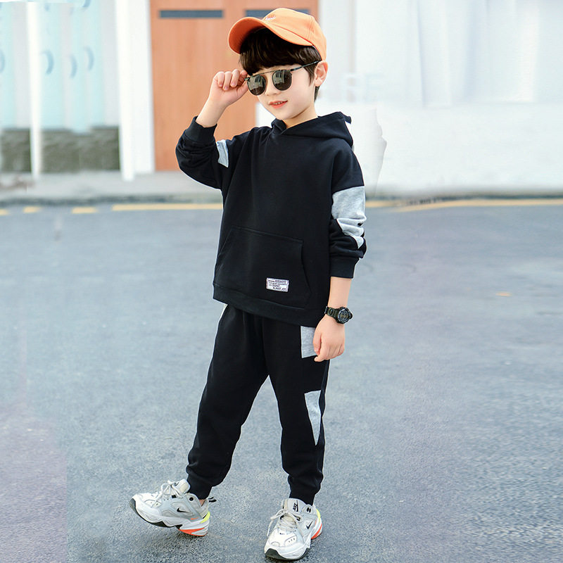 Korean boy suit spring and autumn Western style children's two-piece suit 2021 hooded casual sportswear Korean version of the tide