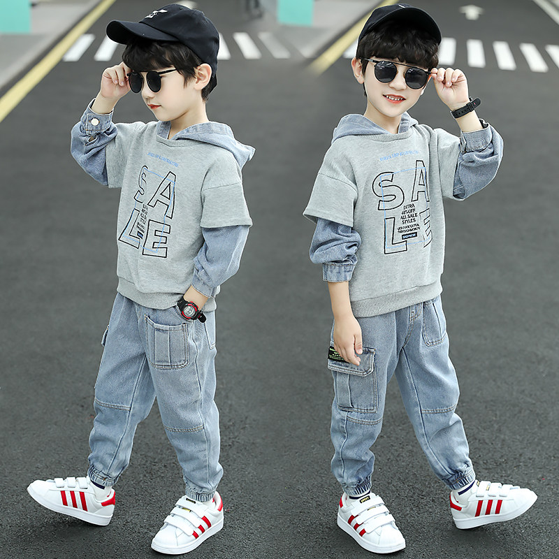 Korean children's clothing boys suit 2021 new children's fake two-piece spring and autumn Korean version of the big children's western style trendy clothes