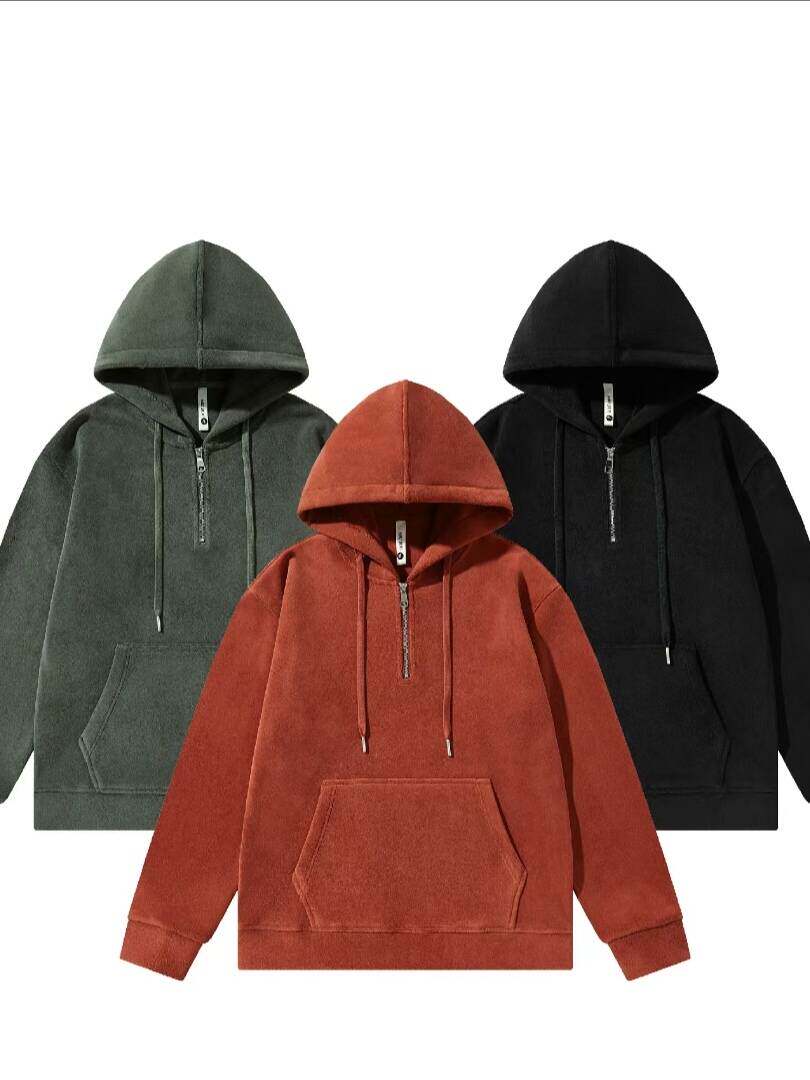 AUTUMN AND WINTER NEW 800G HEAVY FLEECE THICKENED DOUBLE-SIDED AUSTRIAN FLEECE HOODED SWEATSHIRT MENS AND WOMENS FASHION SOLID COLOR JACKET