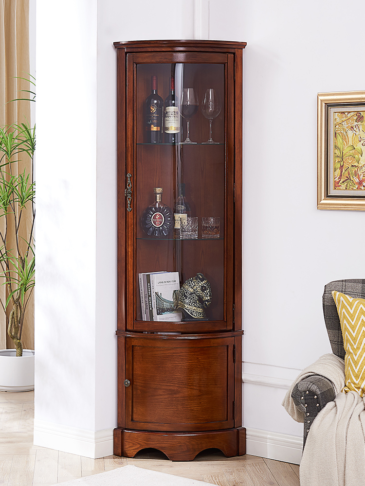 Corner cabinet American solid wooden corner cabinet glass cabinet living room corner corner corner corner cabinet triangle corner triangle