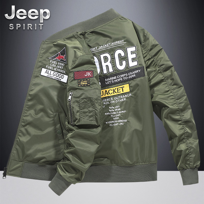 Jeepspirit Bomber Jacket Men's Spring and Autum New Baseball Uniform Large Size American Embroidered Work Jacket