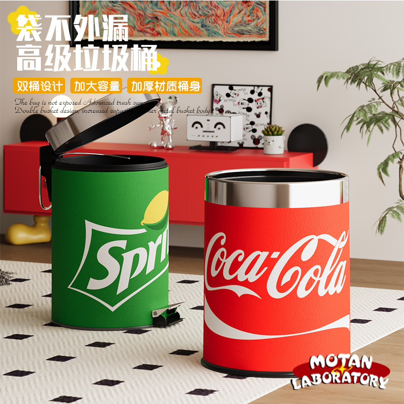 Creative Coke Can Trash Can, Double-Layered Sanitary Bin with Lid, Universal Waste Paper Basket for Living Room and Bedroom, Foot-Operated Storage Bin
