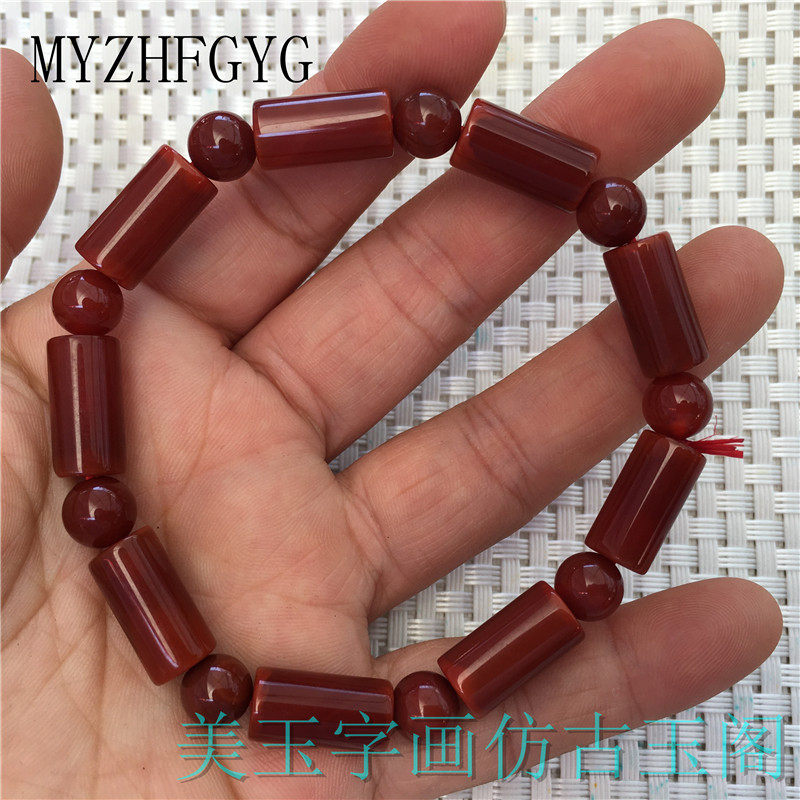 Old jade Handmade tomatoes red Treasure Mountain South red Manau bottom color Good cylindrical matching beads The men and women wear handmade