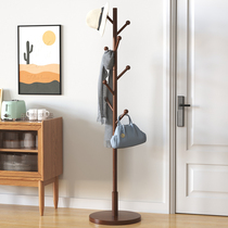 Solid wood clothes hanger floor-standing thick coat rack home bedroom simple pole-type indoor clothes hanging rack