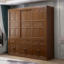 Solid wood Chinese casual wardrobe with top with drawer sliding door sliding door sliding door large storage wardrobe cabinet