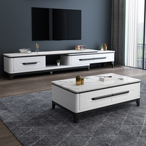 Marble coffee table TV cabinet set combination simple modern small apartment living room home Nordic solid wood tea table