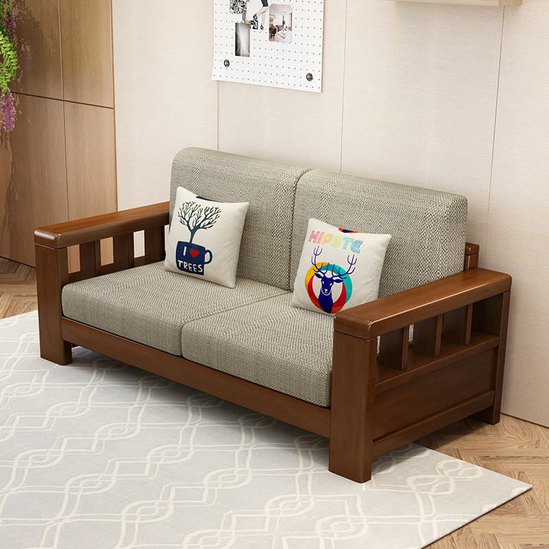 Solid wood sofa combination winter and summer dual-use small apartment sofa living room complete rural wooden sofa set living room furniture