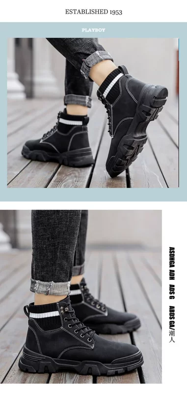 Mùa thu mới Martin boots nam giày cao cổ đàn hồi giày nam Phiên bản hàn quốc của tất cả các trận đấu bình thường giày nam công cụ triều cường - Giay cao