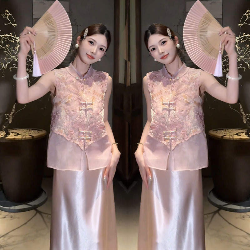 2026 Summer New Style New Chinese National Trend Heavy Embroidery Sleeveless Vest Top and Strap Dress for Women 2026 Summer New Style New Chinese National Trend Heavy Embroidery Sleeveless Vest Top and Strap Dress for Women