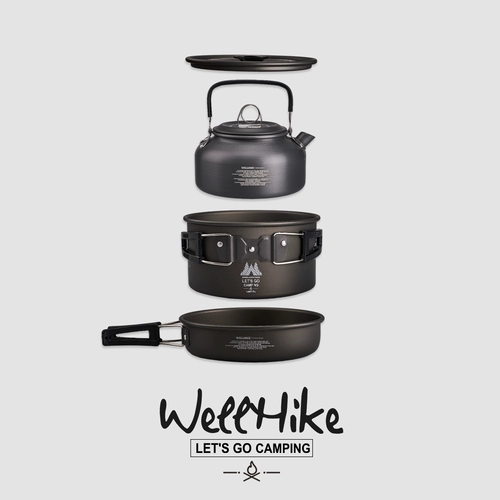 WELLHIKE Дорожный комплект для кемпинга, посуда для пикника, чайник, 3 предмета