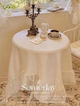 French cream lace ruffled tablecloth French cream lace ruffled tablecloth