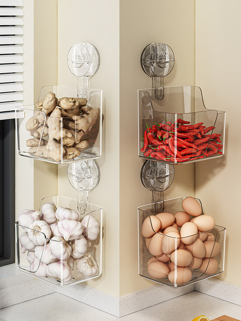 Kitchen suction cup onion ginger and garlic storage box storage box wall-mounted ginger green onion garlic storage artifact hanging basket basin rack