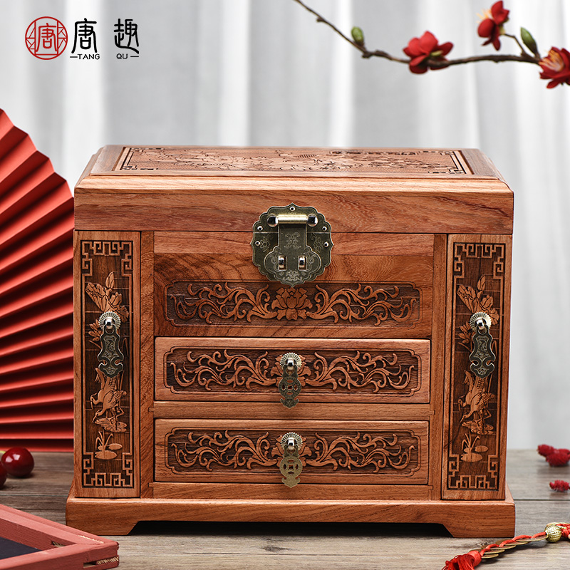 Myanmar Flowers Pear Chinese Red Wood First Decorated Box Retro China Wind Carved Flower Jewelry Containing Box Wedding Wedding Gifts-Taobao