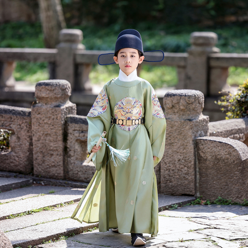 High-End Boys' Hanfu Ming Dynasty Style 2026 New Model Ming Dynasty Children's Emperor Dragon Robe Official Clothing Dragon Pattern Round Collar Robe Top Scholar Uniform