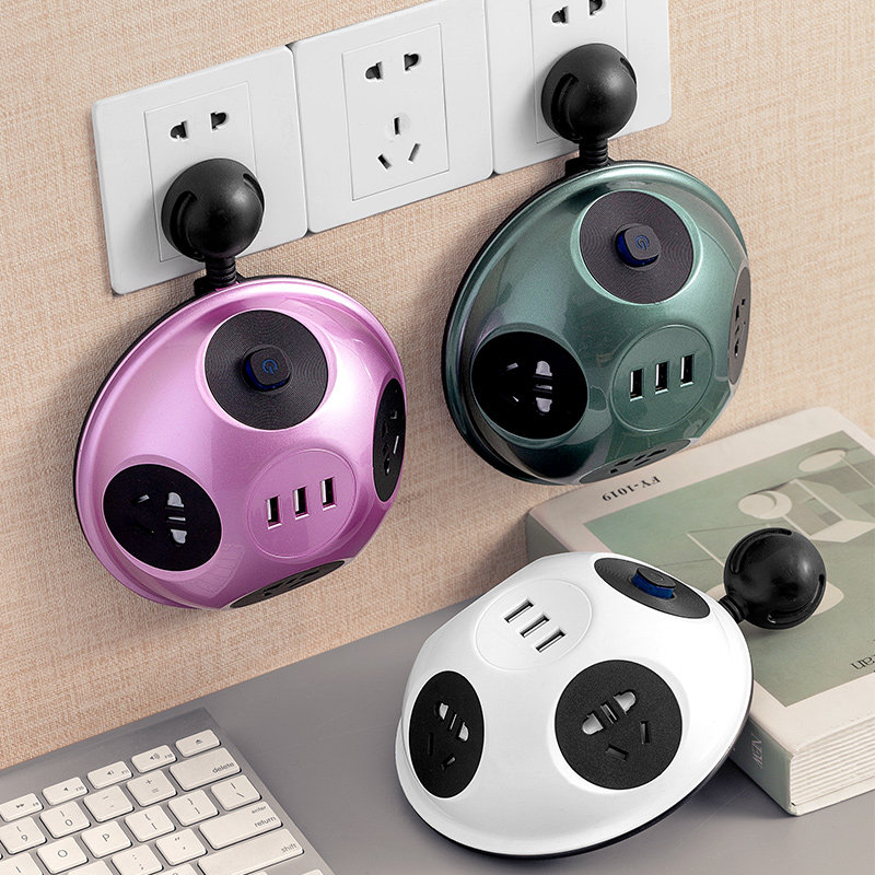 Creative multi-function with usb charging socket panel porous household plug-in board fixed wall paste usp disc round row plug with line computer plug-in row external induction cooker high-power plug-in board line