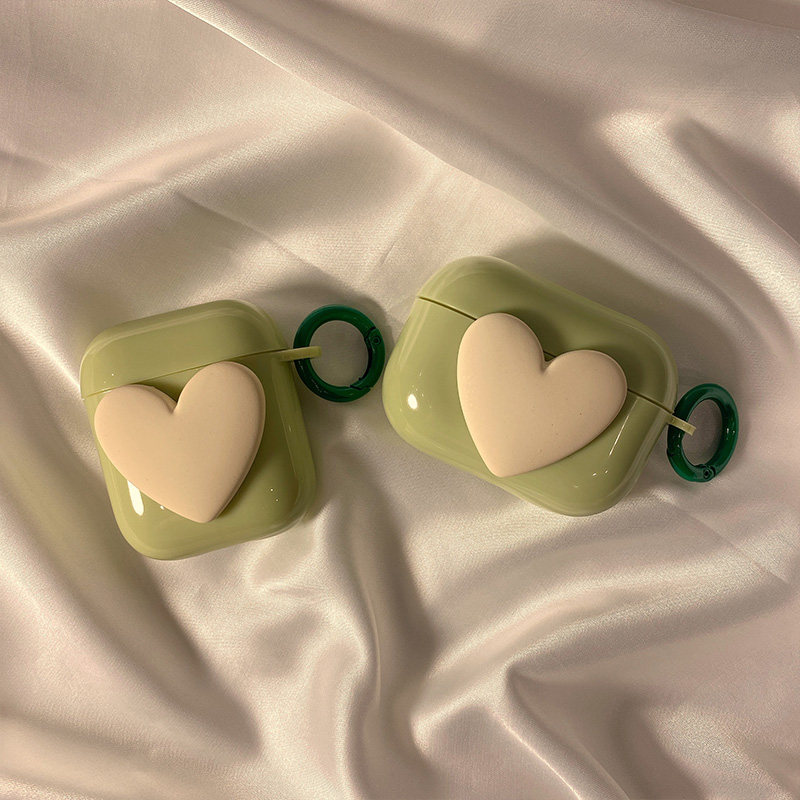 Smear Tea Green Solid Love Applies AirPods Protective Sleeves Small Crownins Wind Pure Color Pro Protective Shell AirPods3 2 Second-generation Silicone Apple Bluetooth Wireless Headphones Box Soft Women New