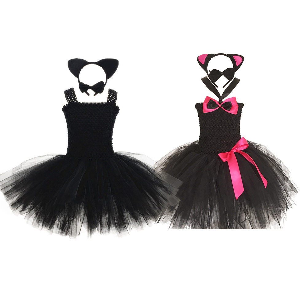 Halloween Children Clothing Girl Clothing Girl Fluffy Dress Cat Child Cosplay Suit Black Kitty Dress