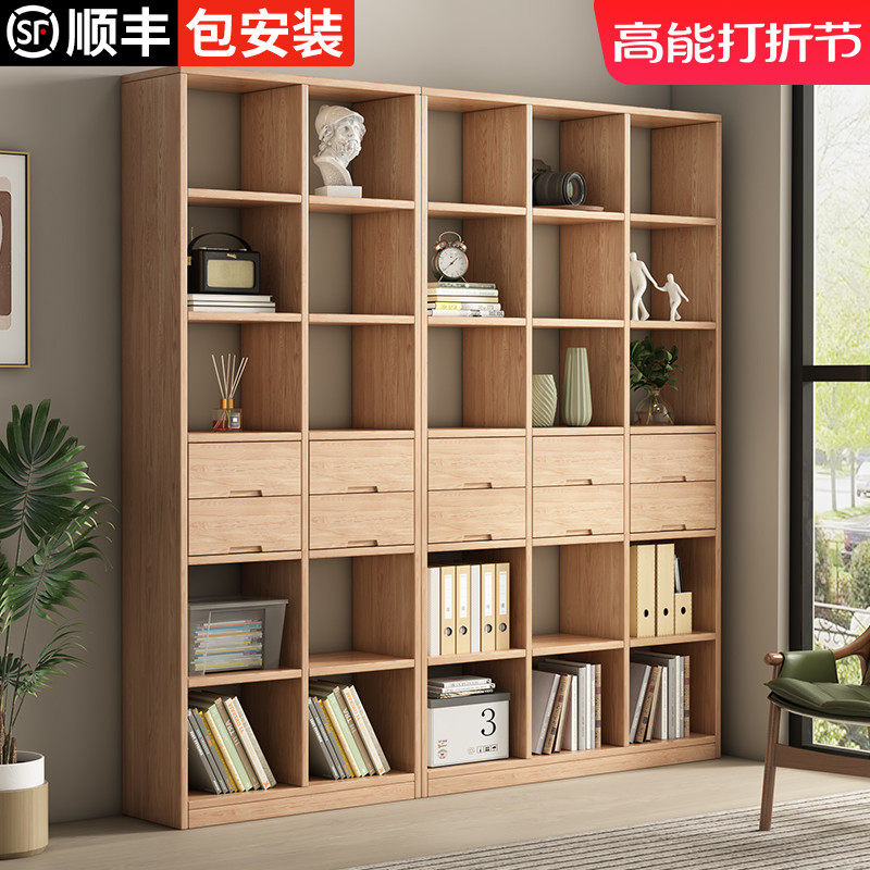 Solid wood bookcase bookshelf floor shelve shelves integrated by wall full solid wood display cabinet Custom combined lockers stand-up cabinet-Taobao