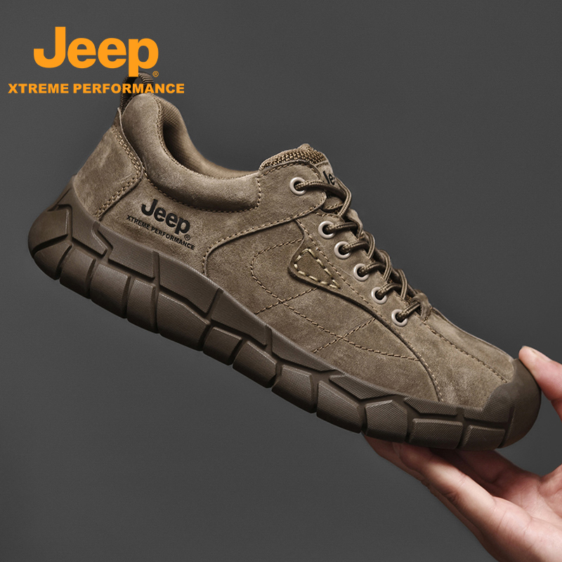 Jeep Men's Shoes 2024 Autumn and Winter Men's Trendy Outdoor Casual Running Hiking Non-Slip Genuine Leather Dad Sneakers