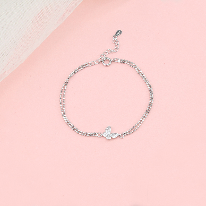 Ornaments) flash diamond double-layer butterfly bracelet female ins niche design simple personality girlfriends sisters students hand ornaments