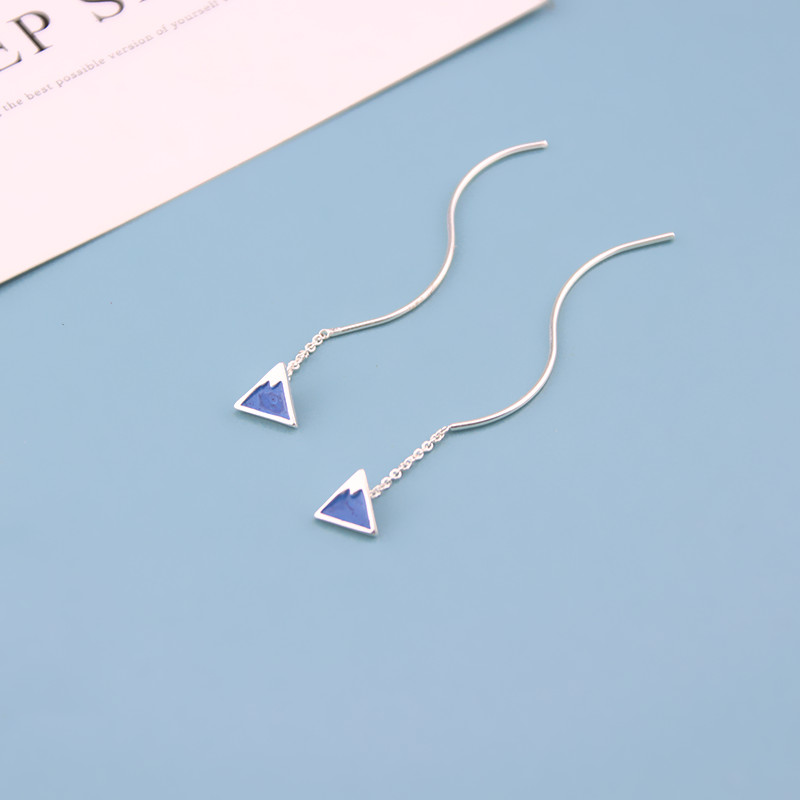 s925 silver Snow Mountain ear necklace with female temperament South Korea personality long version of super-fairy flow Su wave earrings with a face and thin earrings