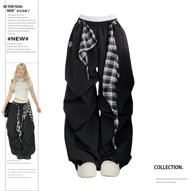 Plus-Size Designer Hip-Hop Parachute Wide-Leg Pants for Women 2025 Summer Retro Color-Blocked Waistband Patchwork Casual Pants Plus-Size Designer Hip-Hop Parachute Wide-Leg Pants for Women 2025 Summer Retro Color-Blocked Waistband Patchwork Casual Pants