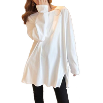Pregnant womens autumn clothing pure cotton tops long-sleeved T-shirts loose large size mid-length round neck slit hem slimming bottoming shirt