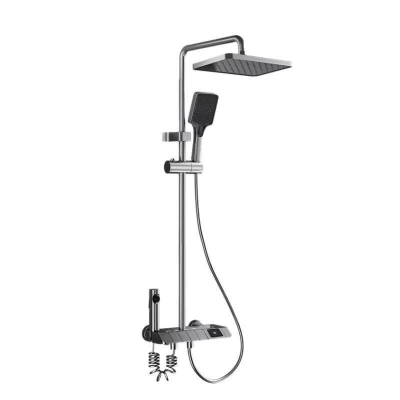 German Genuine Shower Head Set for Home Use, Bathroom Smart Full-Copper Digital Display Bathroom High-Pressure Shower Head