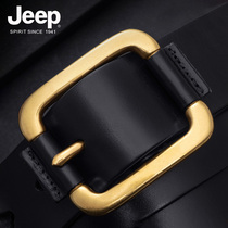 JEEP gip mens leather belt retro genuine leather pure copper buckle denim Jeans Belt buckle Head layer Bull Leather Casual Tide