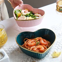  Heart-shaped net celebrity tableware bowl Ceramic gold fruit salad bowl European simple trend noodle soup bowl dessert love baby