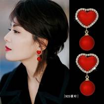 Suitable for the New Years red earrings 2021 new trend pure silver temperament advanced sense of atmosphere love drop earrings short section