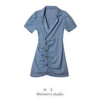 Li dashing fat mm pleated suit collar temperament is thin denim dress womens summer large size loose meat skirt