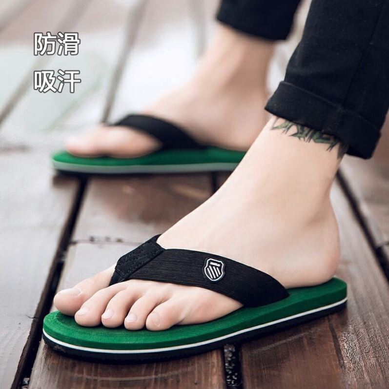 1068 Green - One Size Smaller - U42Sandals summer Wear out trend personality man Sandals flip flops male rubber wear-resisting Clamping foot non-slip student slipper