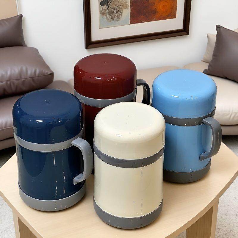 Retro Double-Layer Vacuum Insulated Cup with Handle, Old-Fashioned Chinese Medicine Tea Cup with Glass Liner, Vacuum Insulated Cup