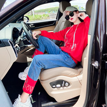 Leisure sports sweater set women 2021 spring and autumn Korean jeans loose slim fashion top two-piece set