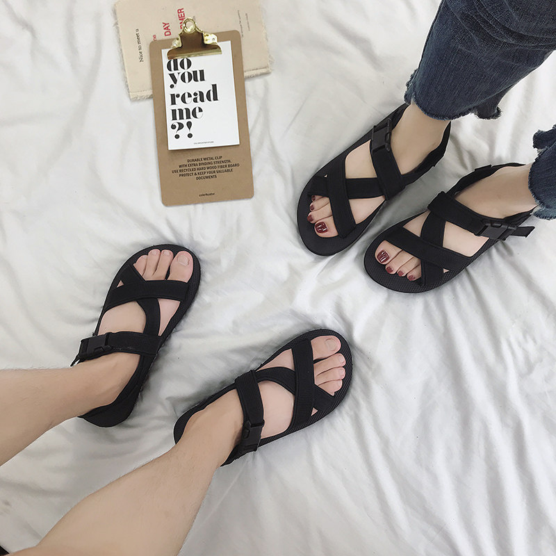 New Korean version of sandals and slippers women's 2022 summer sandals couples casual fashion outside wear net red tide slippers beach shoes