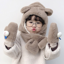 Childrens hats scarves gloves three-piece sets of girls boys baby colds warm children winter baby ear caps