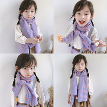 Childrens scarf spring and autumn thin lattice with tassel gauze baby windproof thin baby autumn and winter wind-proof boys and girls