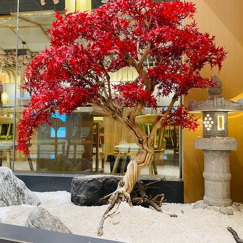 Simulation of red maple tree wishing tree bonsai large-scale landscaping floor-to-ceiling indoor window Japanese decoration decoration simulation green plants