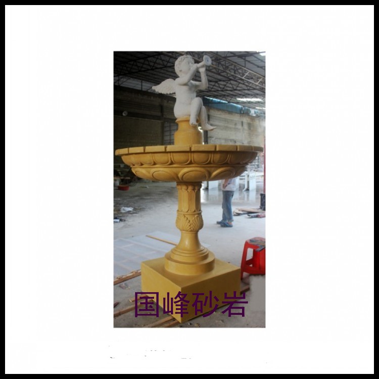 Sandstone glass steel making round carving park villa outdoor garden spray pool landscape small angel spray water