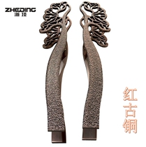 Glass door handle Central European Wooden door handle Lotus carving art Antique Copper luxury hotel handle customization