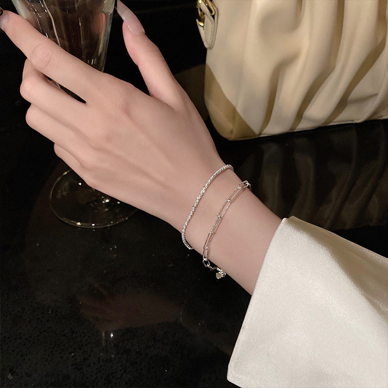 Silver Plain Circle Bracelet for Women, Summer Ins Niche Design, Fashionable and Simple Bracelet, Ins Cool Style, Sparkling Jewelry